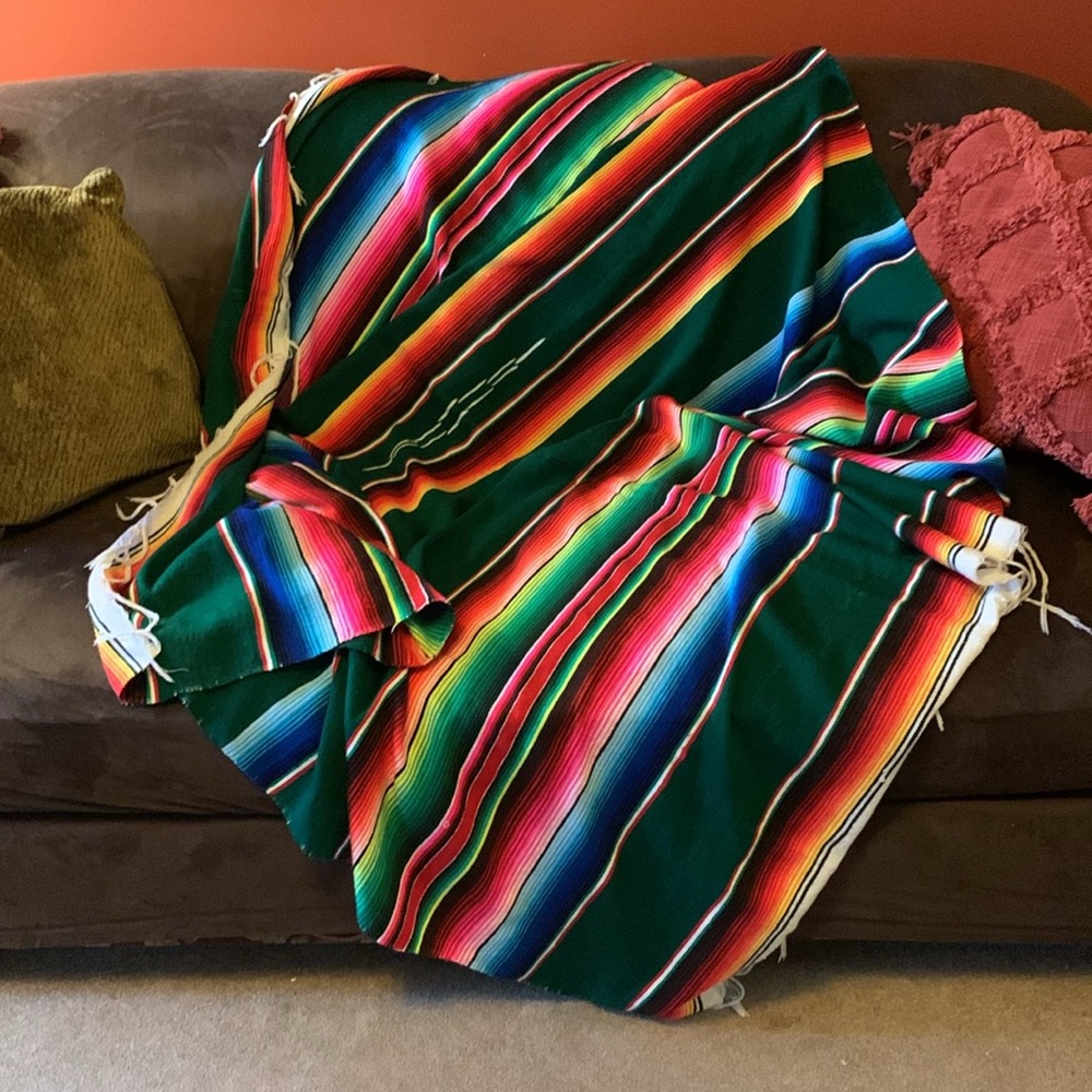 Vintage colorful cotton Mexican serape sarape salti fringed blanket - Picture 10 of 15